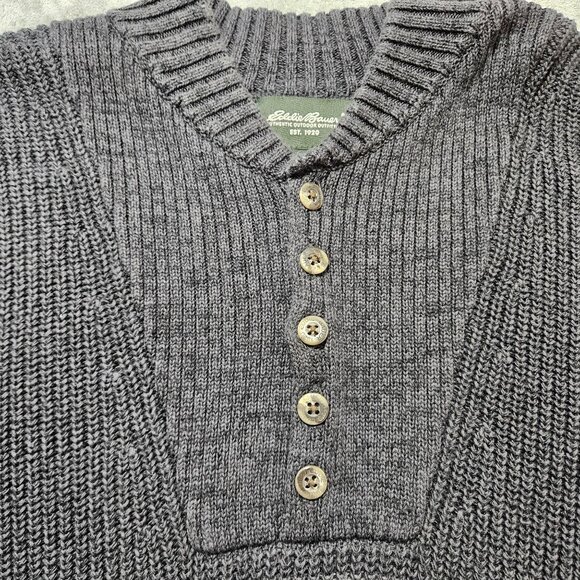 Eddie Bauer Sweater Mens Large Gray Ribbed Knit Henley Striped Outdoor Gorp - Picture 4 of 7